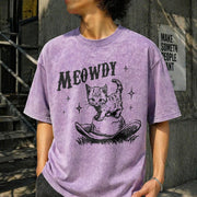 Cute Meowdy Cowboy Vintage Washed T-Shirt in Purple