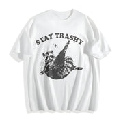 Stay Trashy Raccoon Cotton T-Shirt in White