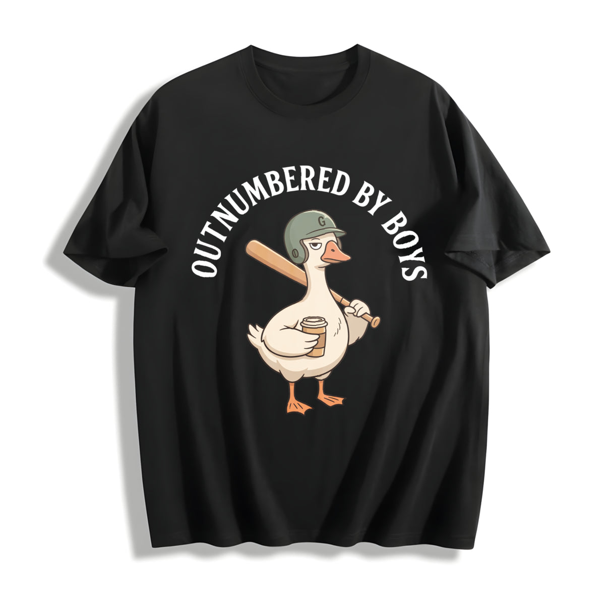 Boy Mom Goose Outnumbered by Boys Baseball Cotton T-Shirt in Black
