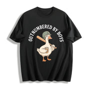 Boy Mom Goose Outnumbered by Boys Baseball Cotton T-Shirt in Black