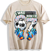 I Was 6 Now I'm 7 Soccer Vintage Washed T-Shirt in Beige