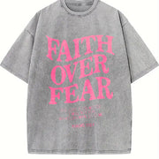 2026 1pc Faith Over Fear Bible Vintage Washed T-Shirt in Gray