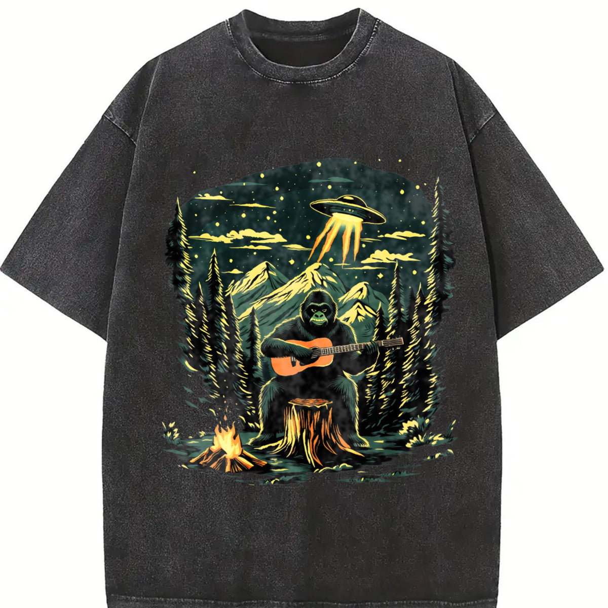 Retro Gorilla Making Music Vintage Washed T-Shirt in Black
