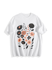 Pressed Flowers Botanical Floral Cotton T-Shirt in White