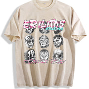 Lucha Libre Masks Retro Off-white Vintage Washed T-Shirt in Beige