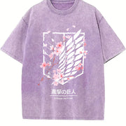 Attack On Titan Anime Wings Of Freedom AOT - Eren Soft vintage washed oversized T-shirt in Purple