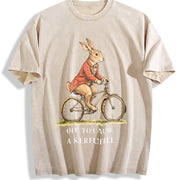 Rabbit Off to Cause a Kerfuffle Vintage Washed T-Shirt in Beige