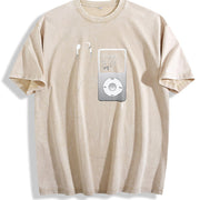 MUSIC TO MY EARS vintage washed oversized T-shirt in Beige