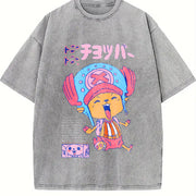 Black One Piece Tony Chopper Vintage Washed T-Shirt in Gray