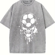 Soccer Skull Vintage Washed T-Shirt in Gray