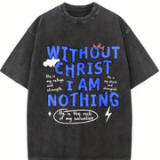 Premium Boxy Christian Faith Letter White for All Seasons Vintage Washed T-Shirt in Black