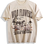 Wild Horses & Wildflowers Vintage Washed T-Shirt in Beige