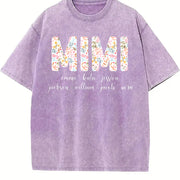 Personalized MIMI with Grandkids Names Vintage Washed T-Shirt in Purple