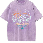 Heart-shaped Sea Sunlight Retro Sports Luokeren Special Vintage Washed T-Shirt in Purple