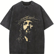 Distressed Yellow Portrait Vintage Washed T-Shirt in Black