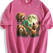 Bear Moon Retro Grizzly Bears Vintage Washed T-Shirt in Red