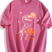 Skeleton Dinosaur Halloween vintage washed oversized T-shirt in Red