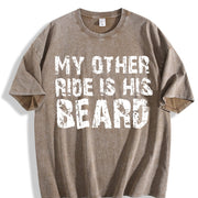 MY OTHER RIDE IS HIS BEARD LETTERS Ladies Outfit vintage washed oversized T-shirt in Brown