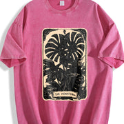The Monstera Deliciosa Tarot Card Green Witch Plant Lover vintage washed oversized T-shirt in Red