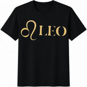With Leo Zodiac Sign Gold Cotton T-Shirt in Black