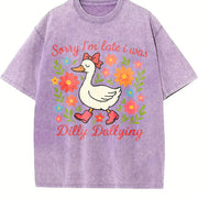 Late Duck Is Busy Vintage Washed T-Shirt in Purple