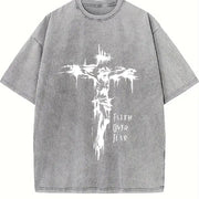 Faith Over Fear Vintage Washed T-Shirt in Gray