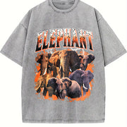 Elephant Retro Wildlife Animal Vintage Washed T-Shirt in Gray