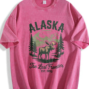 Retro Alaska the Last Frontier Moose 90s Vintage Washed T-Shirt in Red