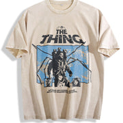 Y2k the Thing Sci-fi Movie Vintage Washed T-Shirt in Beige