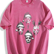 Horror Movie Christmas Vintage Washed T-Shirt in Red