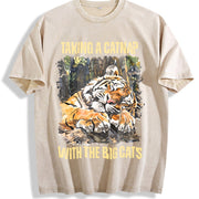 Tiger Lover Tiger at the Zoo Vintage Washed T-Shirt in Beige
