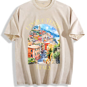 Cinque Terre Italy Vintage Washed T-Shirt in Beige