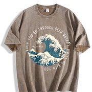 Japanese Great Wave Off Kanagawa Vintage Washed T-Shirt in Brown