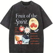 Fruit of the Holy Spirit Christian Faith Religious Vintage Washed T-Shirt in Black