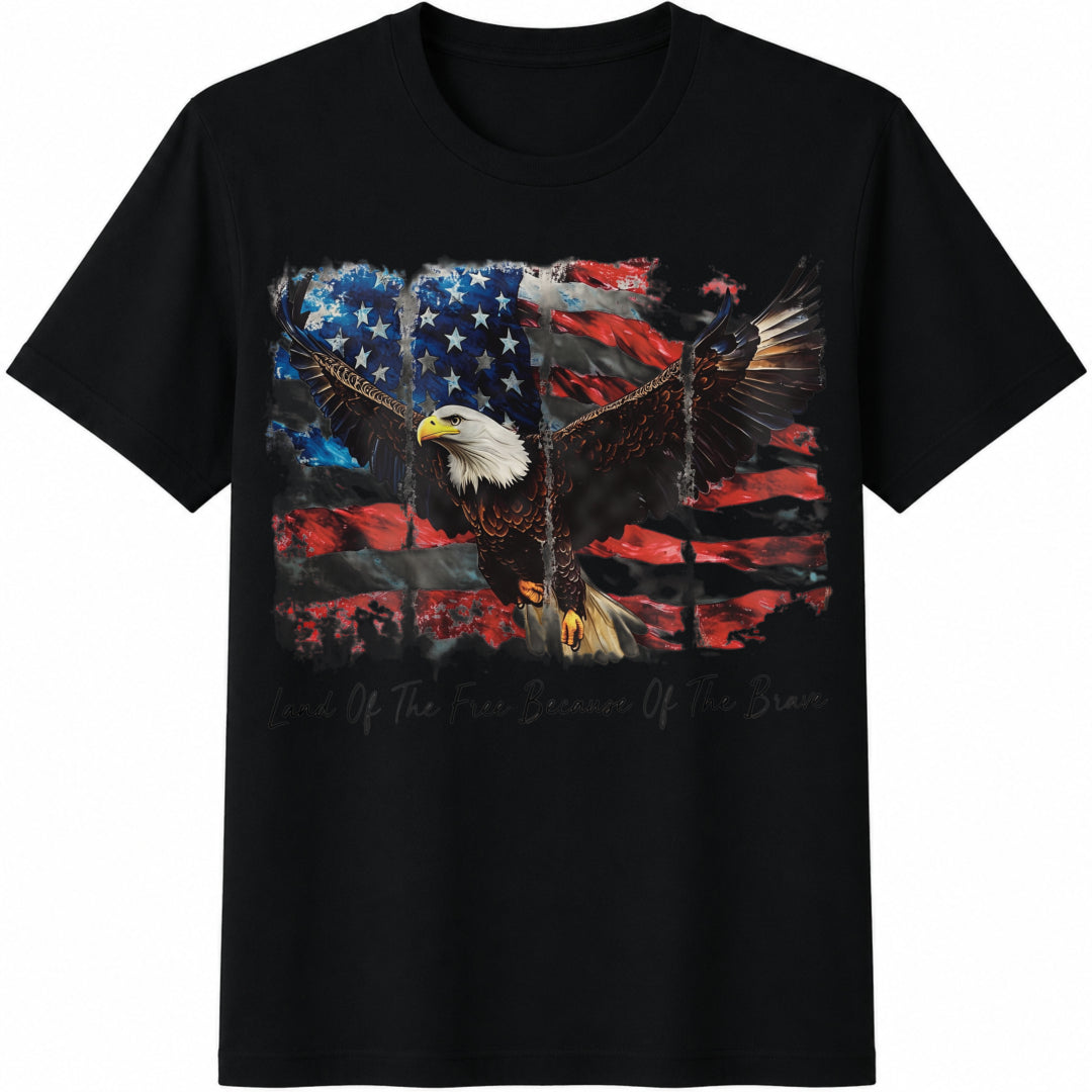 America Land of the Free Because of the Brave Cotton T-Shirt in Black