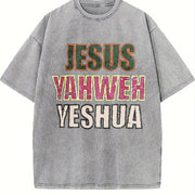 Jesus Yahweh Yeshua Vintage Washed T-Shirt in Gray