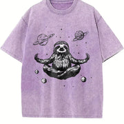 Retro Sloth in a Zen Meditation Vintage Washed T-Shirt in Purple