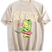 Frog on Mushroom Born to Dilly Dally Meme Vintage Washed T-Shirt in Beige