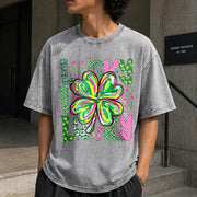 Lucky Shamrock St Patrick’s Day Vintage Washed T-Shirt in Gray