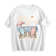 Salty Moms Beach Club Instant Retro Beach Girl Cotton T-Shirt in White