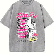Horror Movie White Comic Vintage Washed T-Shirt in Gray