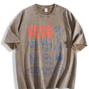 Sushi Pups Dachshund Vintage Washed T-Shirt in Brown
