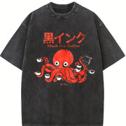 Fashionable Letter Vintage Washed T-Shirt in Black