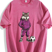 Wolf Soccer Player Vintage Washed T-Shirt in Red