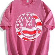 American Flag Smile Fourth of July Vintage Washed T-Shirt in Red