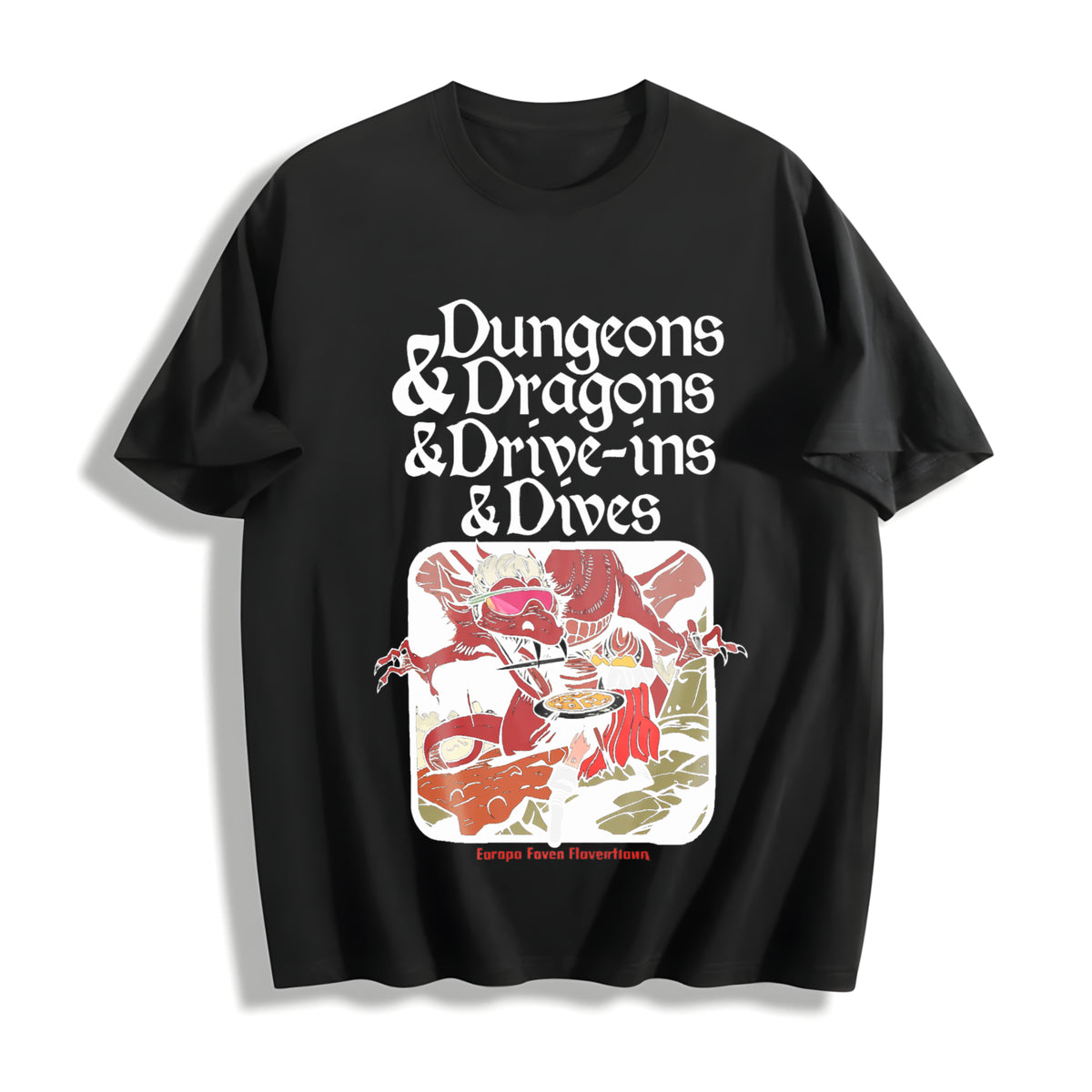 Dungeons and Dragons and Drive Ins and Dives Cotton T-Shirt in Black