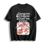 Dungeons and Dragons and Drive Ins and Dives Cotton T-Shirt in Black