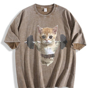 Sam Sulek Cat Gym Meme Vintage Washed T-Shirt in Brown