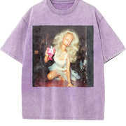 Glam Doll Drinking on the Dance Floor Vintage Washed T-Shirt in Purple