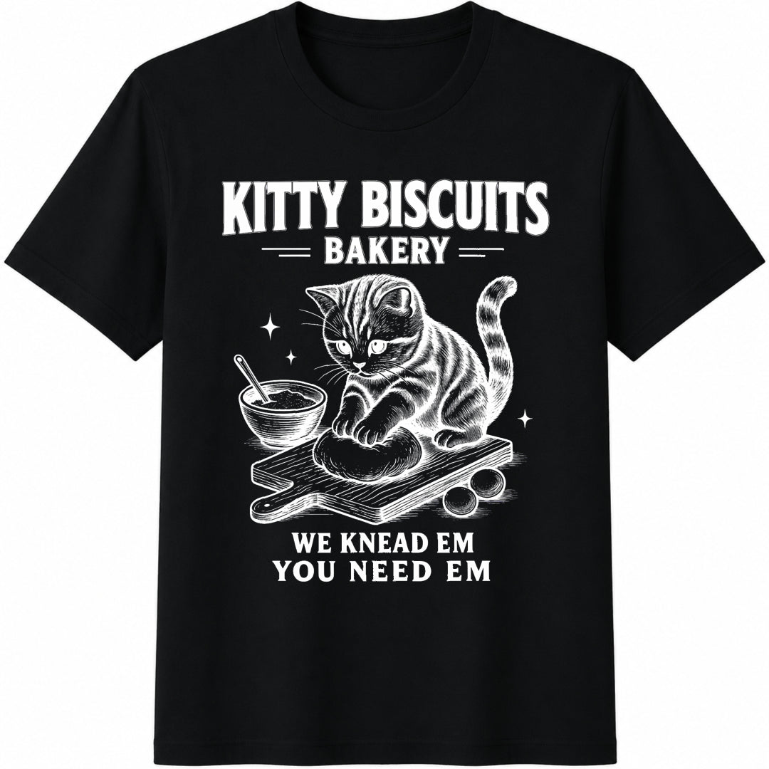 Youth Cat Sourdough Cat Meme Kitty Biscuits Kitten Cat Cotton T-Shirt in Black